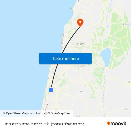 רכבת קיסריה פרדס חנה to כפר רוזנואלד (זרעית) map
