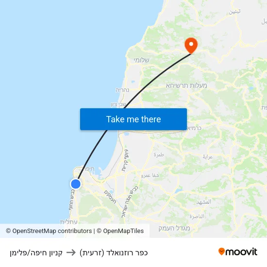 קניון חיפה/פלימן to כפר רוזנואלד (זרעית) map