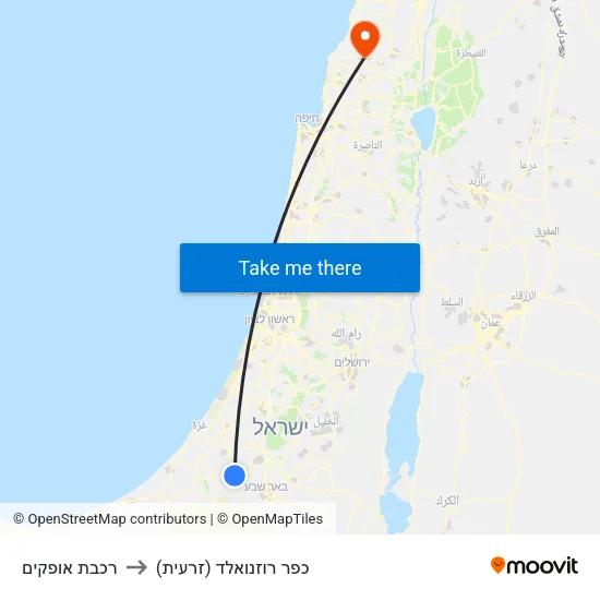 רכבת אופקים to כפר רוזנואלד (זרעית) map