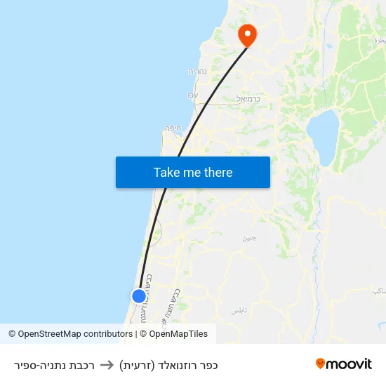 רכבת נתניה-ספיר to כפר רוזנואלד (זרעית) map