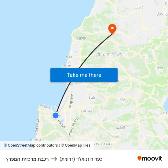 רכבת מרכזית המפרץ to כפר רוזנואלד (זרעית) map