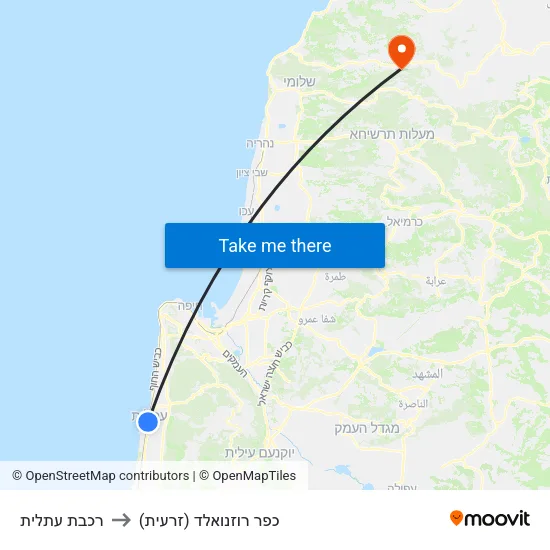 רכבת עתלית to כפר רוזנואלד (זרעית) map