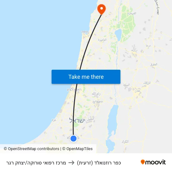 מרכז רפואי סורוקה/יצחק רגר to כפר רוזנואלד (זרעית) map
