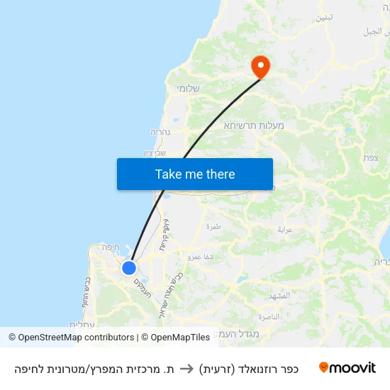 ת. מרכזית המפרץ/מטרונית לחיפה to כפר רוזנואלד (זרעית) map