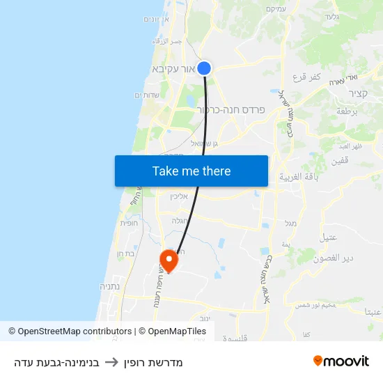 בנימינה-גבעת עדה to מדרשת רופין map