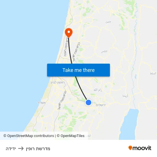 ידידה to מדרשת רופין map
