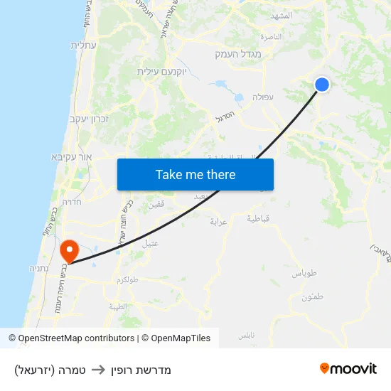 טמרה (יזרעאל) to מדרשת רופין map