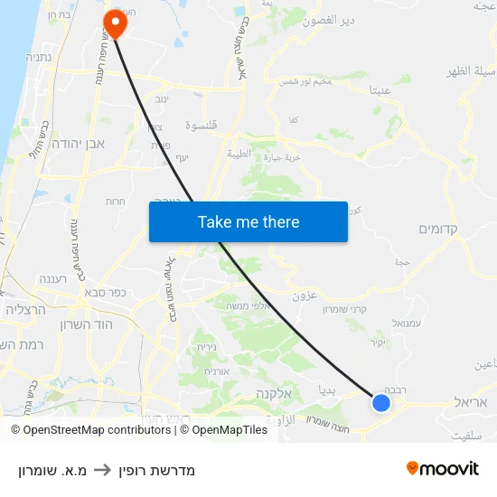 מ.א. שומרון to מדרשת רופין map