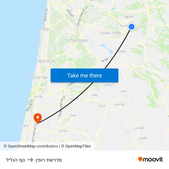 נוף הגליל to מדרשת רופין map