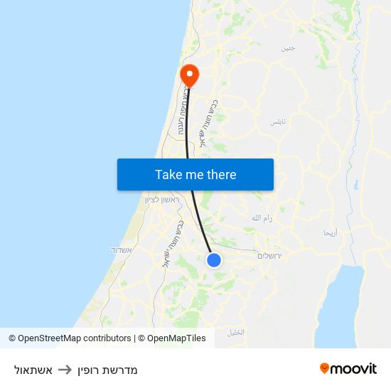 אשתאול to מדרשת רופין map