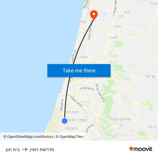 בית חנן to מדרשת רופין map