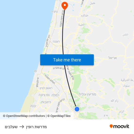 שעלבים to מדרשת רופין map