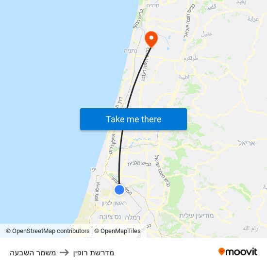 משמר השבעה to מדרשת רופין map