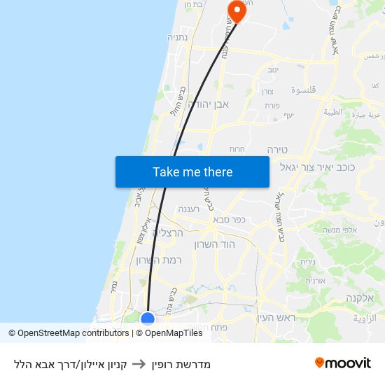 קניון איילון/דרך אבא הלל to מדרשת רופין map