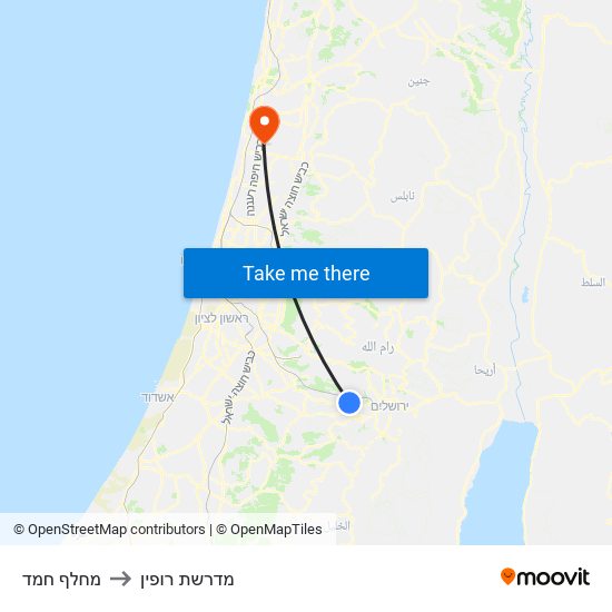 מחלף חמד to מדרשת רופין map