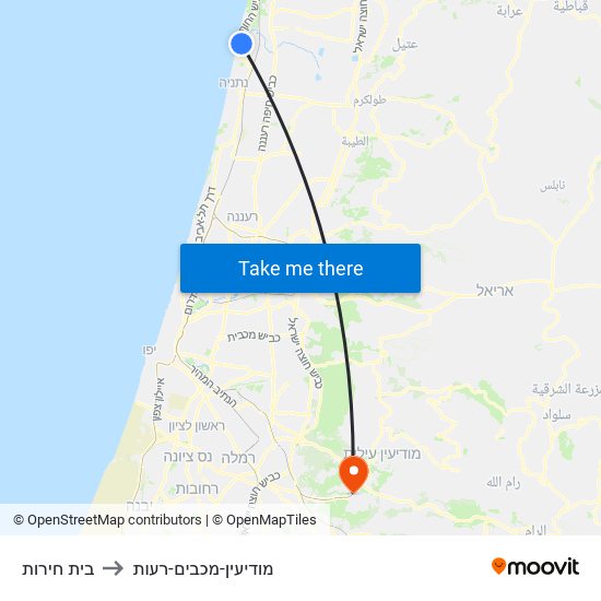 בית חירות to מודיעין-מכבים-רעות map