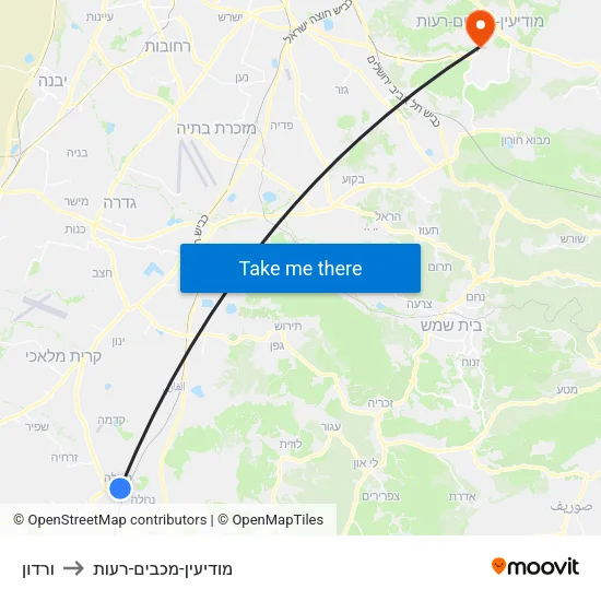 ורדון to מודיעין-מכבים-רעות map