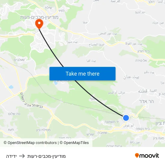 ידידה to מודיעין-מכבים-רעות map