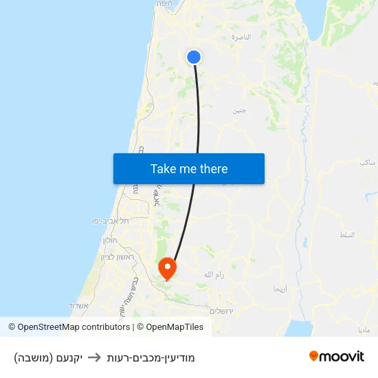 יקנעם (מושבה) to מודיעין-מכבים-רעות map