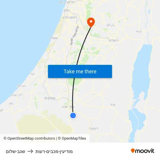 שגב-שלום to מודיעין-מכבים-רעות map