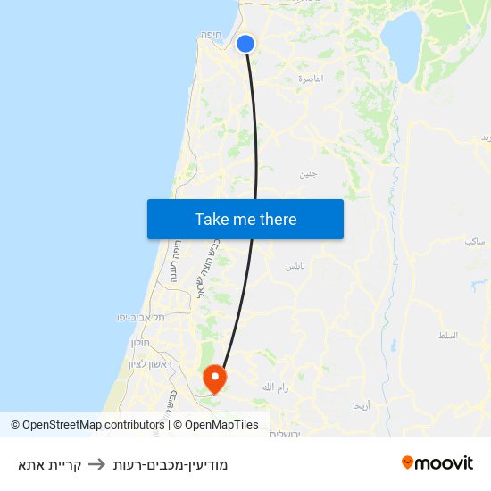 קריית אתא to מודיעין-מכבים-רעות map