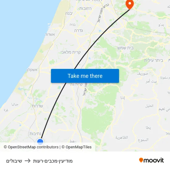 שיבולים to מודיעין-מכבים-רעות map