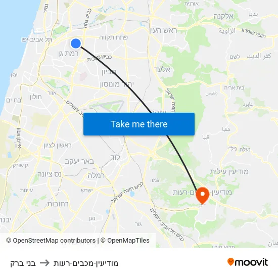 בני ברק to מודיעין-מכבים-רעות map