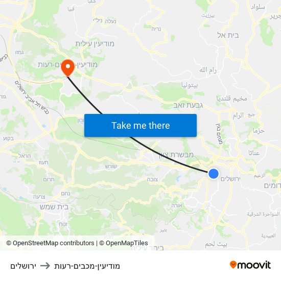 ירושלים to מודיעין-מכבים-רעות map