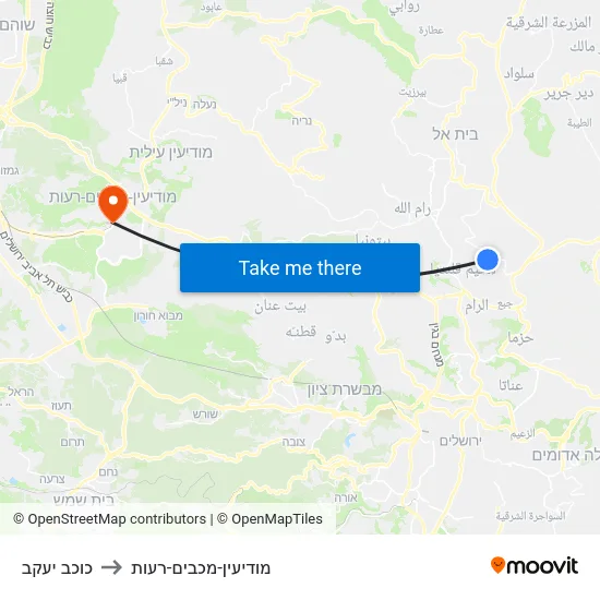 כוכב יעקב to מודיעין-מכבים-רעות map