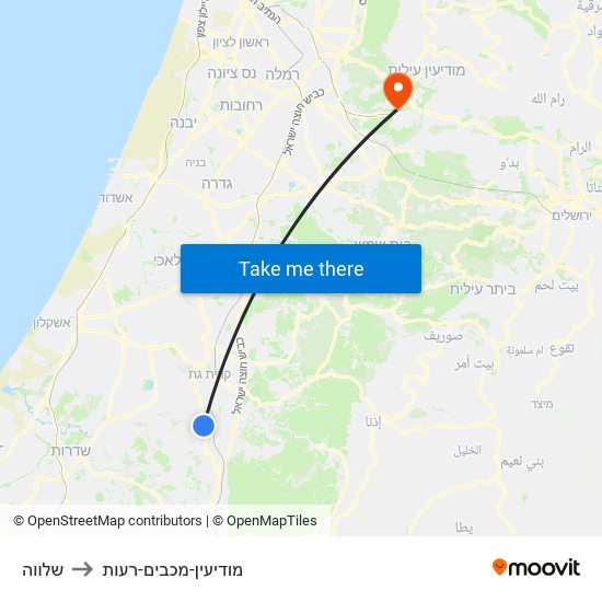 שלווה to מודיעין-מכבים-רעות map