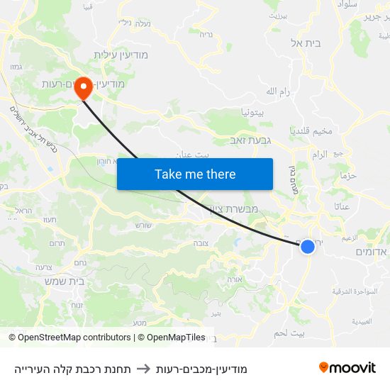 תחנת רכבת קלה העירייה to מודיעין-מכבים-רעות map