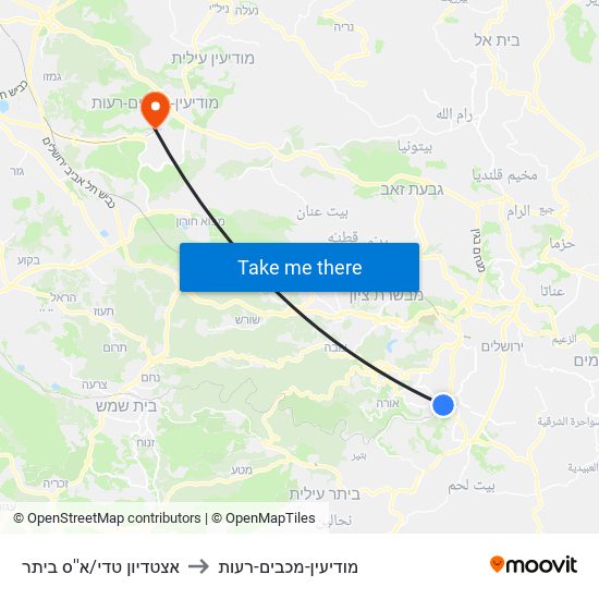 אצטדיון טדי/א''ס ביתר to מודיעין-מכבים-רעות map