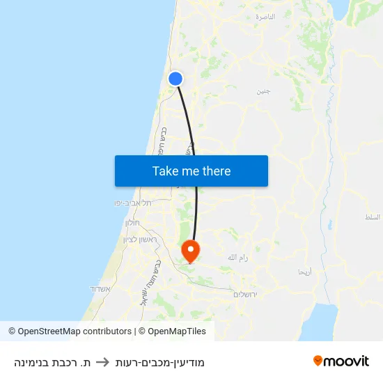 ת. רכבת בנימינה to מודיעין-מכבים-רעות map