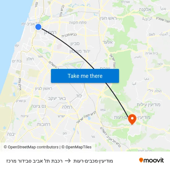 רכבת תל אביב סבידור מרכז to מודיעין-מכבים-רעות map