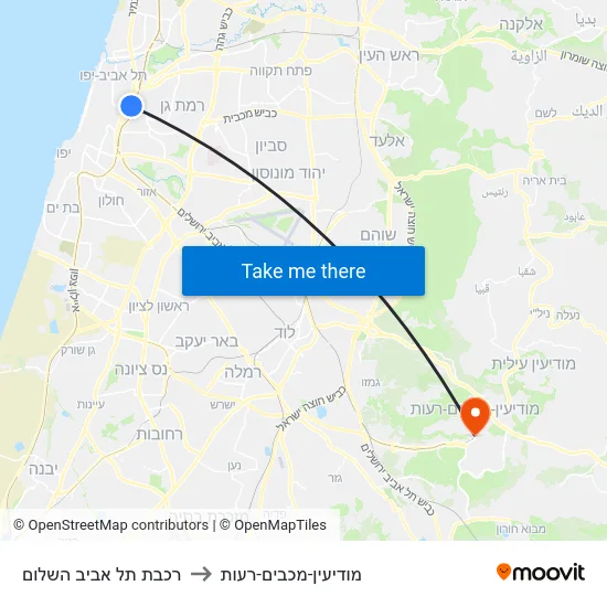 רכבת תל אביב השלום to מודיעין-מכבים-רעות map