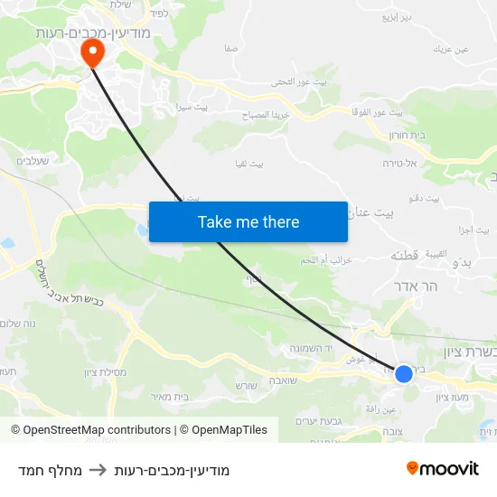 מחלף חמד to מודיעין-מכבים-רעות map