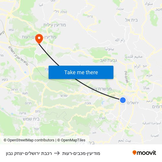 רכבת ירושלים-יצחק נבון to מודיעין-מכבים-רעות map