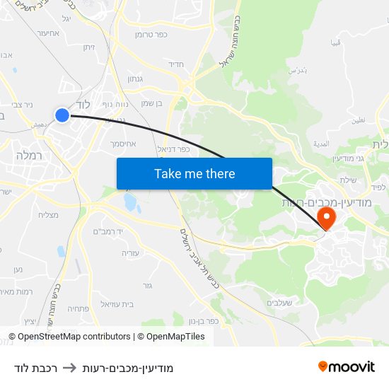 רכבת לוד to מודיעין-מכבים-רעות map