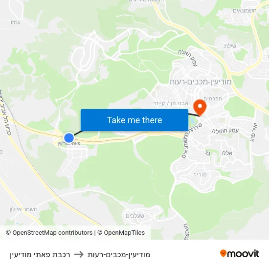 רכבת פאתי מודיעין to מודיעין-מכבים-רעות map