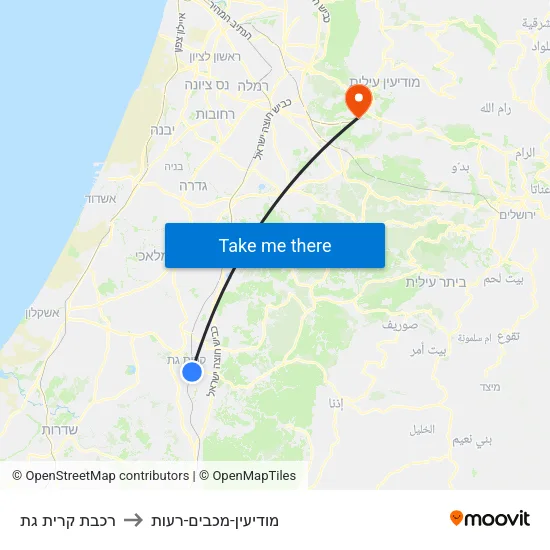 רכבת קרית גת to מודיעין-מכבים-רעות map