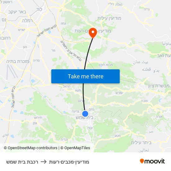 רכבת בית שמש to מודיעין-מכבים-רעות map