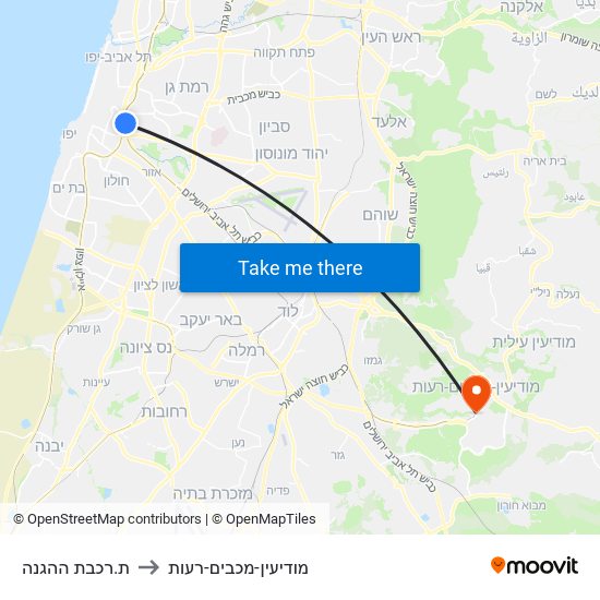 ת.רכבת ההגנה to מודיעין-מכבים-רעות map