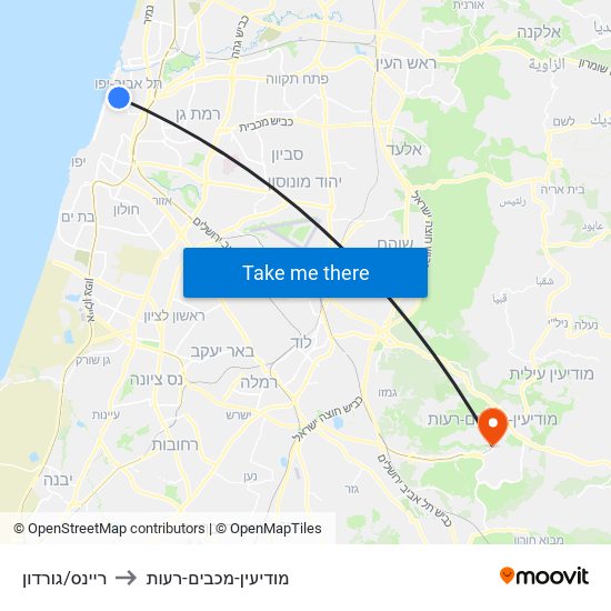 ריינס/גורדון to מודיעין-מכבים-רעות map