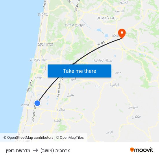 מדרשת רופין to מרחביה (מושב) map