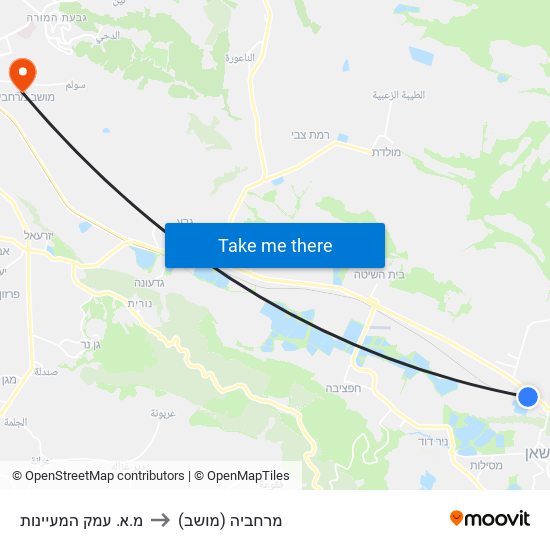 מ.א. עמק המעיינות to מרחביה (מושב) map