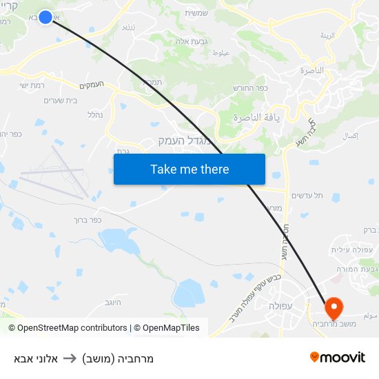 אלוני אבא to מרחביה (מושב) map