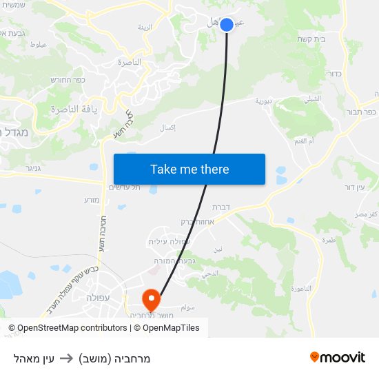 עין מאהל to מרחביה (מושב) map