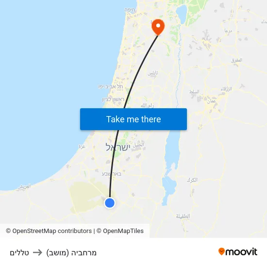 טללים to מרחביה (מושב) map