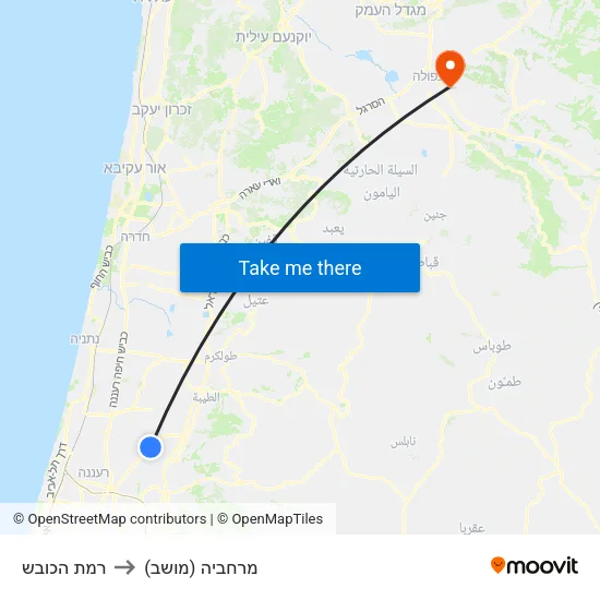רמת הכובש to מרחביה (מושב) map