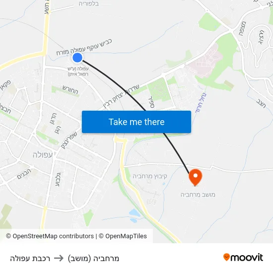 רכבת עפולה to מרחביה (מושב) map